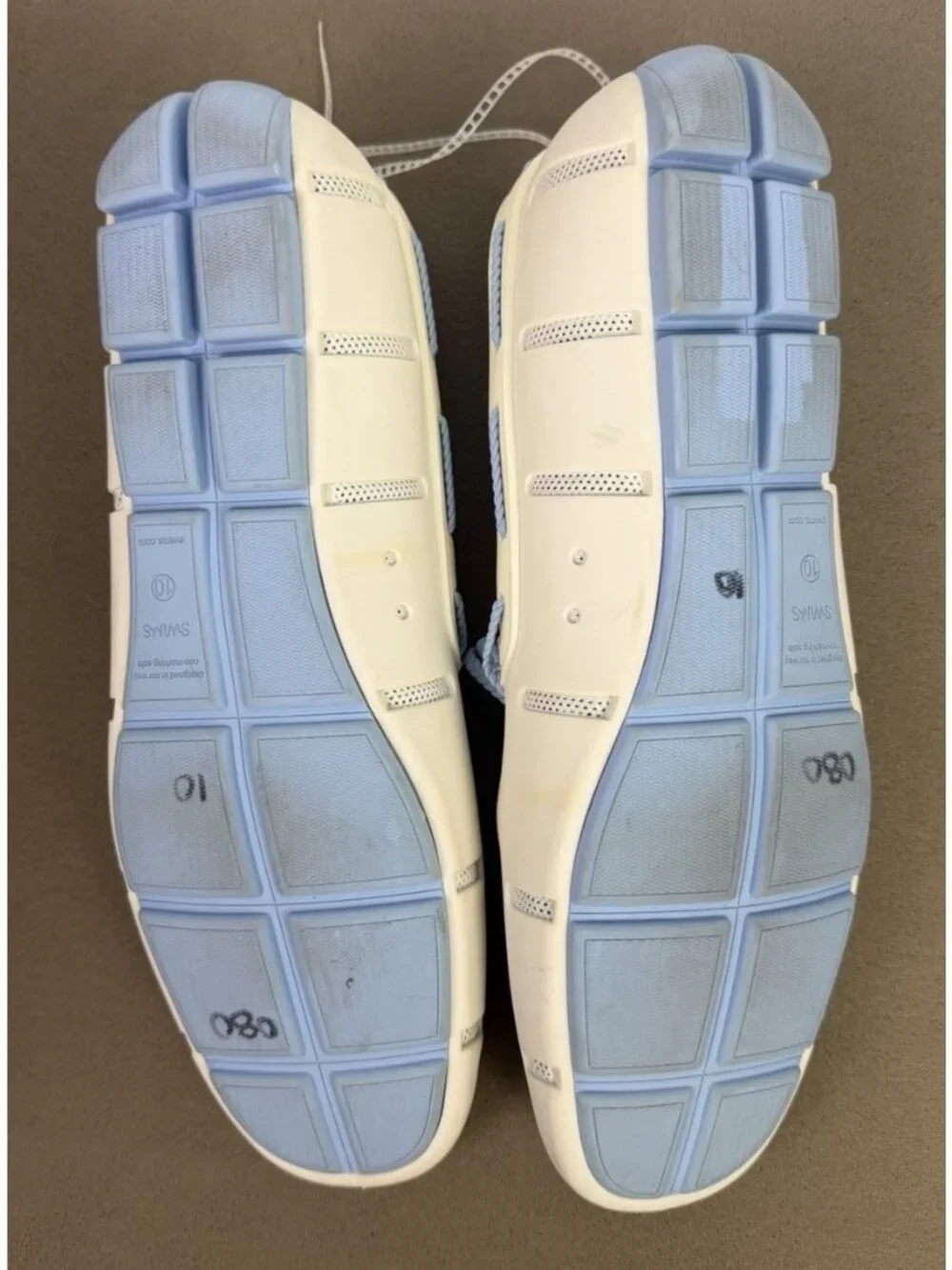 Swims Men's White Mesh Boat Shoes with Light Blue Laces and Orange Insoles